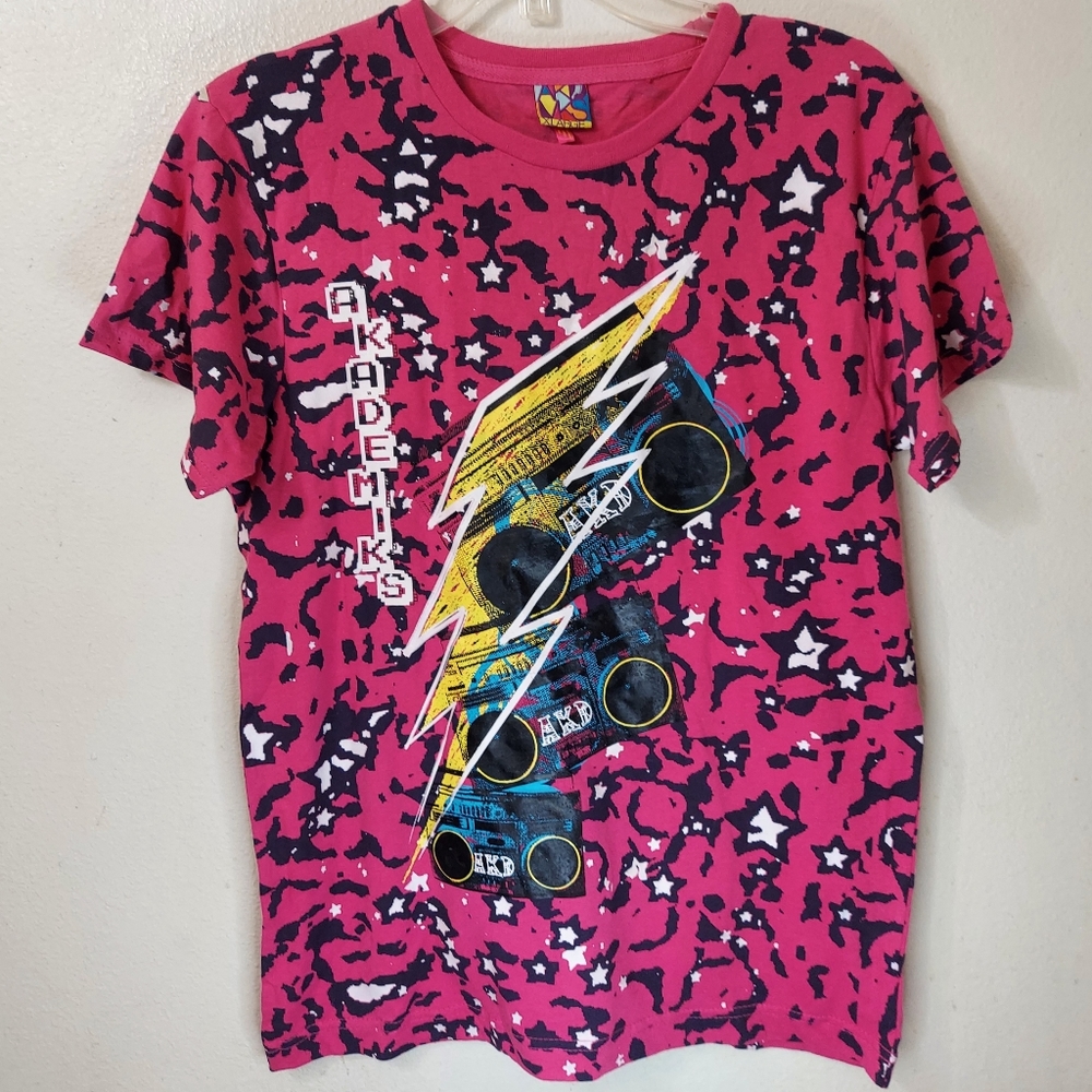 Akadmiks Boom Box Unisex Tee Magenta Black Print Size XL